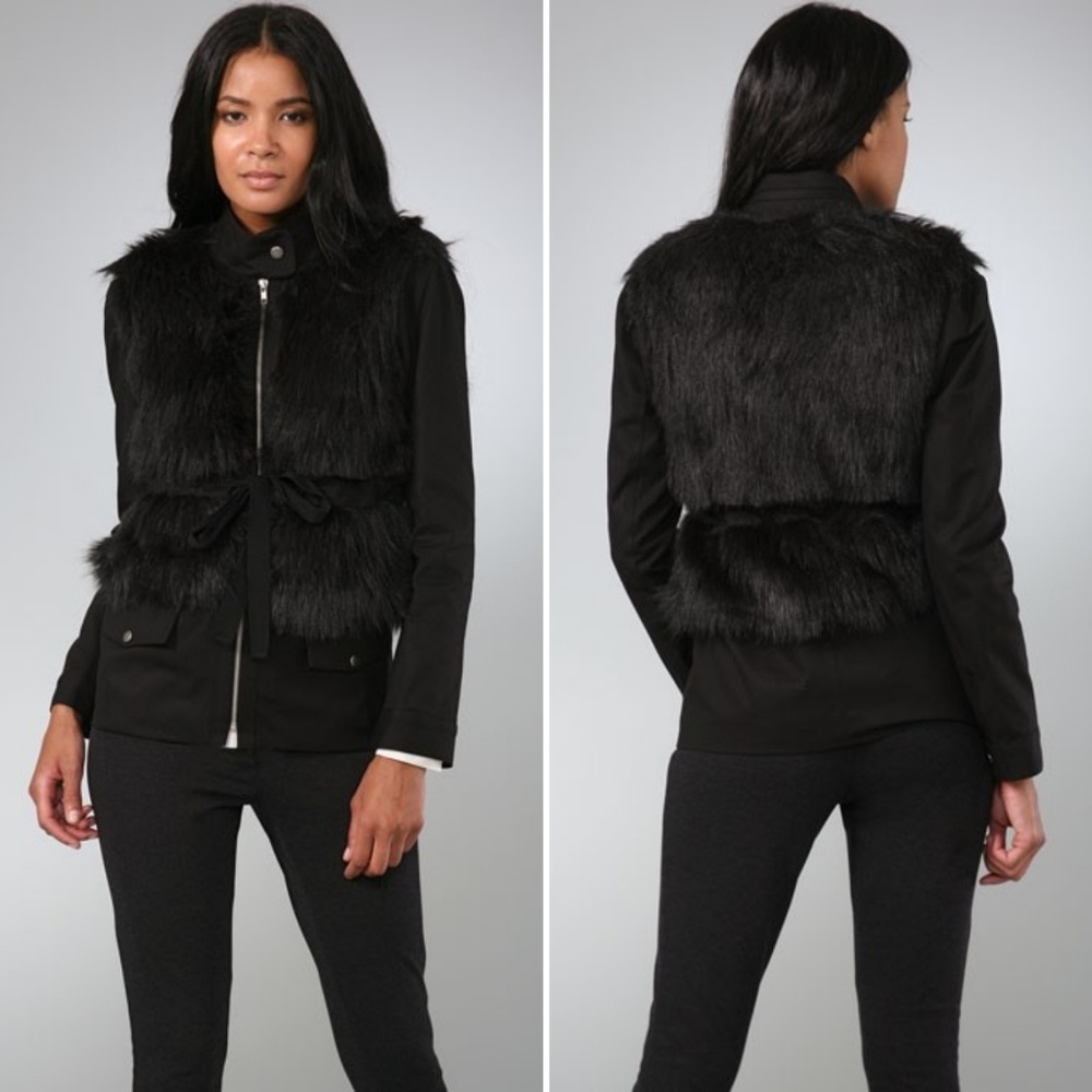 Loeffler Randall Black  Faux Fur Military Jacket